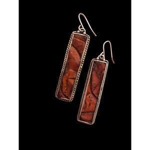 Sterling Silver Twist Bezel Set Leather Dangle Earrings 9.32g 925